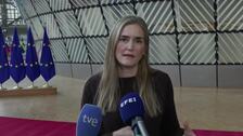 Aagesen habla con los medios antes del comienzo del consejo de ministros de Medioambiente de la UE