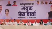 El Partido del Congreso y el Partido Samajwadi indios ofrecen una rueda de prensa conjunta