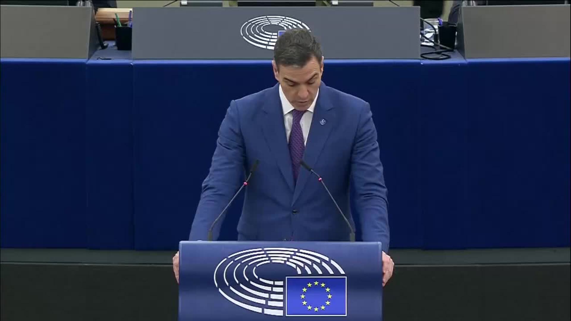 El presidente del Gobierno, Pedro Sánchez, en el Parlamento Europeo