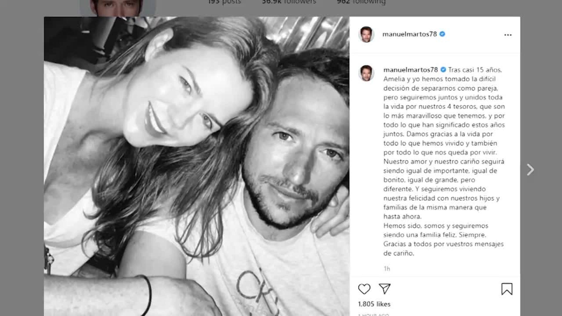 Amelia Bono y Manuel Martos confirman su ruptura en un comunicado