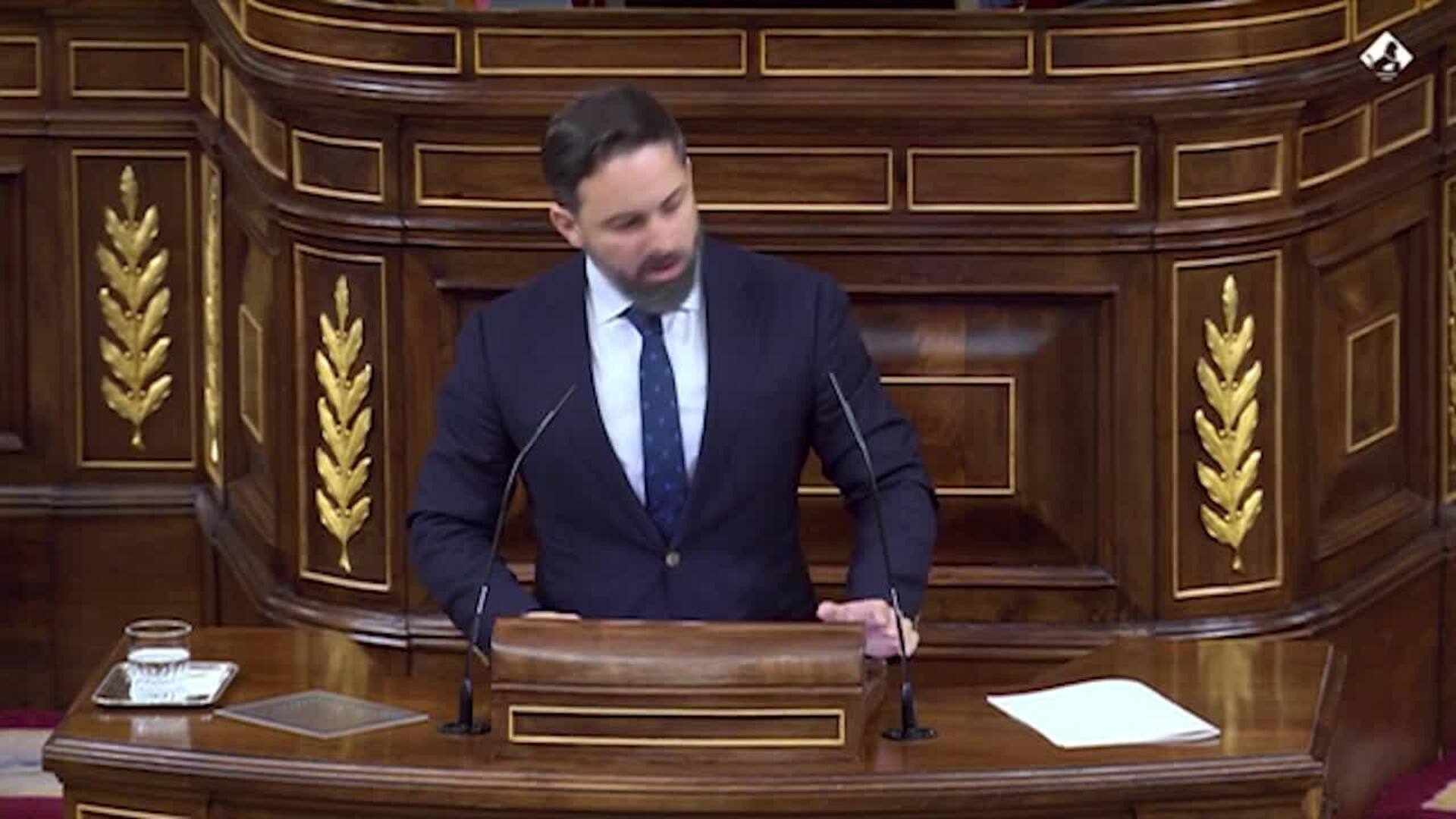 El presidente de Vox, Santiago Abascal, hoy en el Congreso de los Diputados