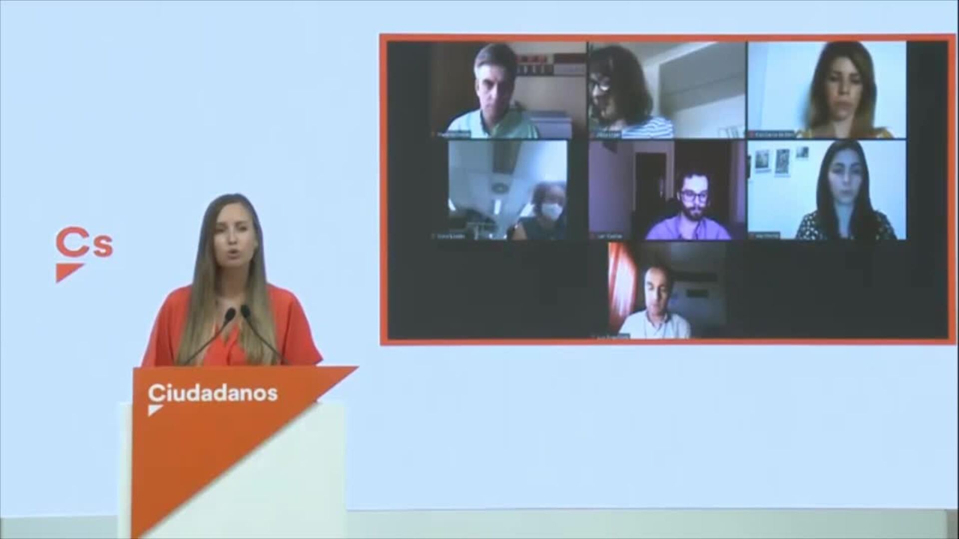 La portavoz de Ciudadanos, Melisa Rodríguez atiende a los medios de comunicación tras la reunión telemática este lunes del Comité Permanente Nacional de Cs