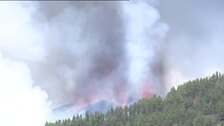 Erupción histórica del volcán de La Palma: columnas de material volcánico en la zona de Las Manchas