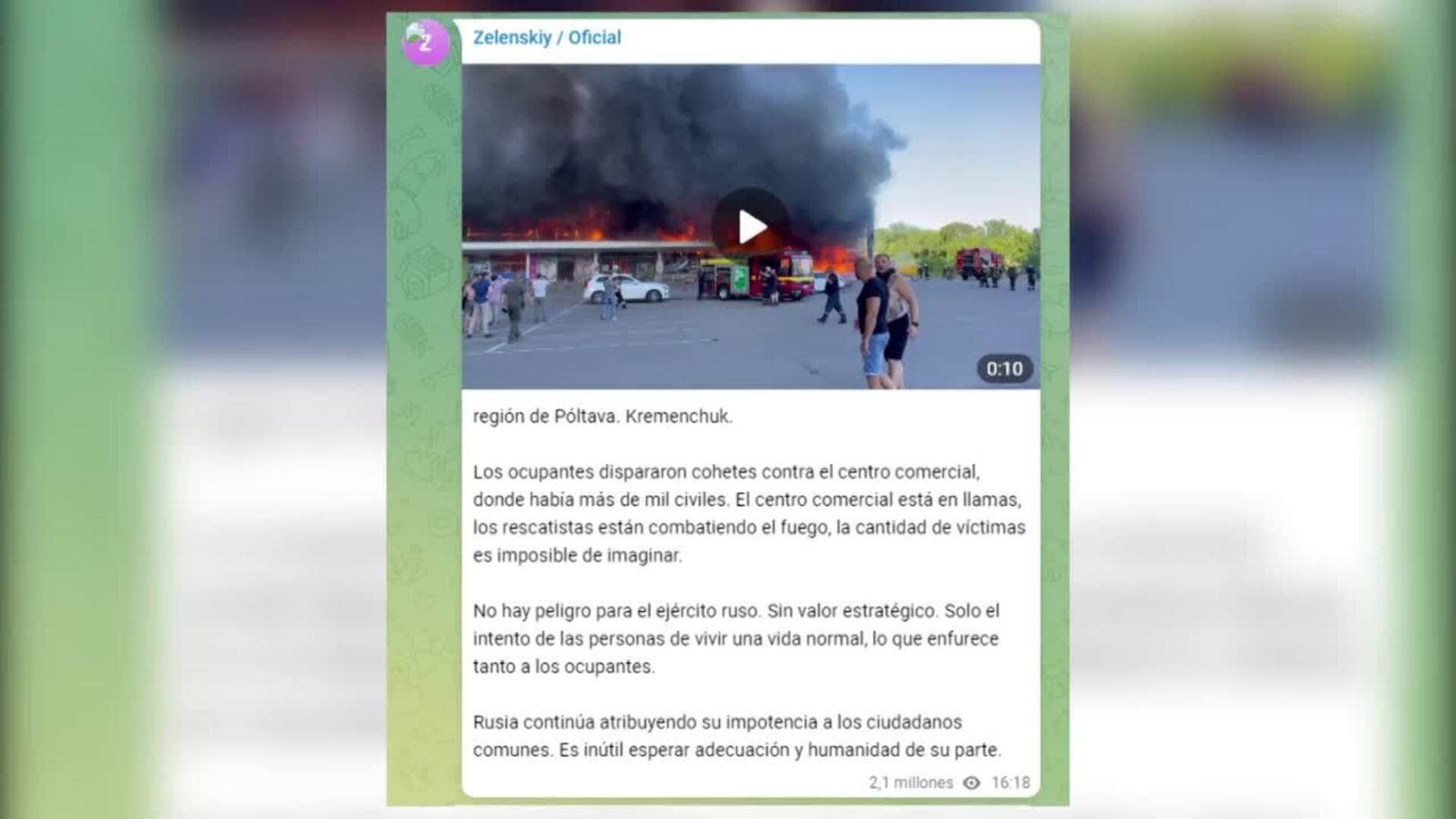 Al menos dos muertos por un ataque ruso contra un centro comercial en Kremenchuk
