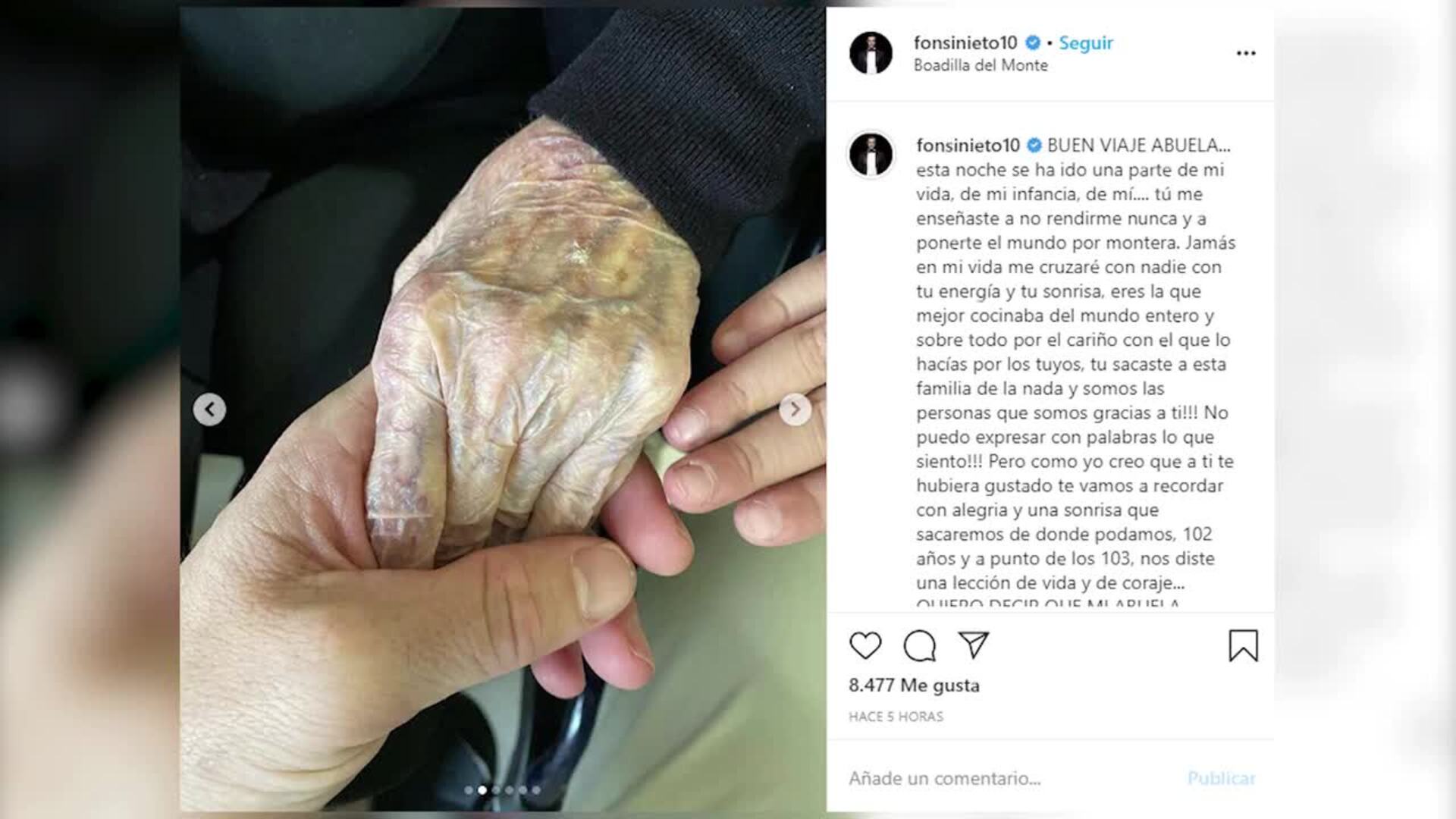 Fonsi Nieto, roto de dolor, confirma la muerte de su abuela