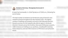 Ucrania cifra en cerca de 3.000 los ataques del Ejército ruso hasta concluir la tregua de Putin