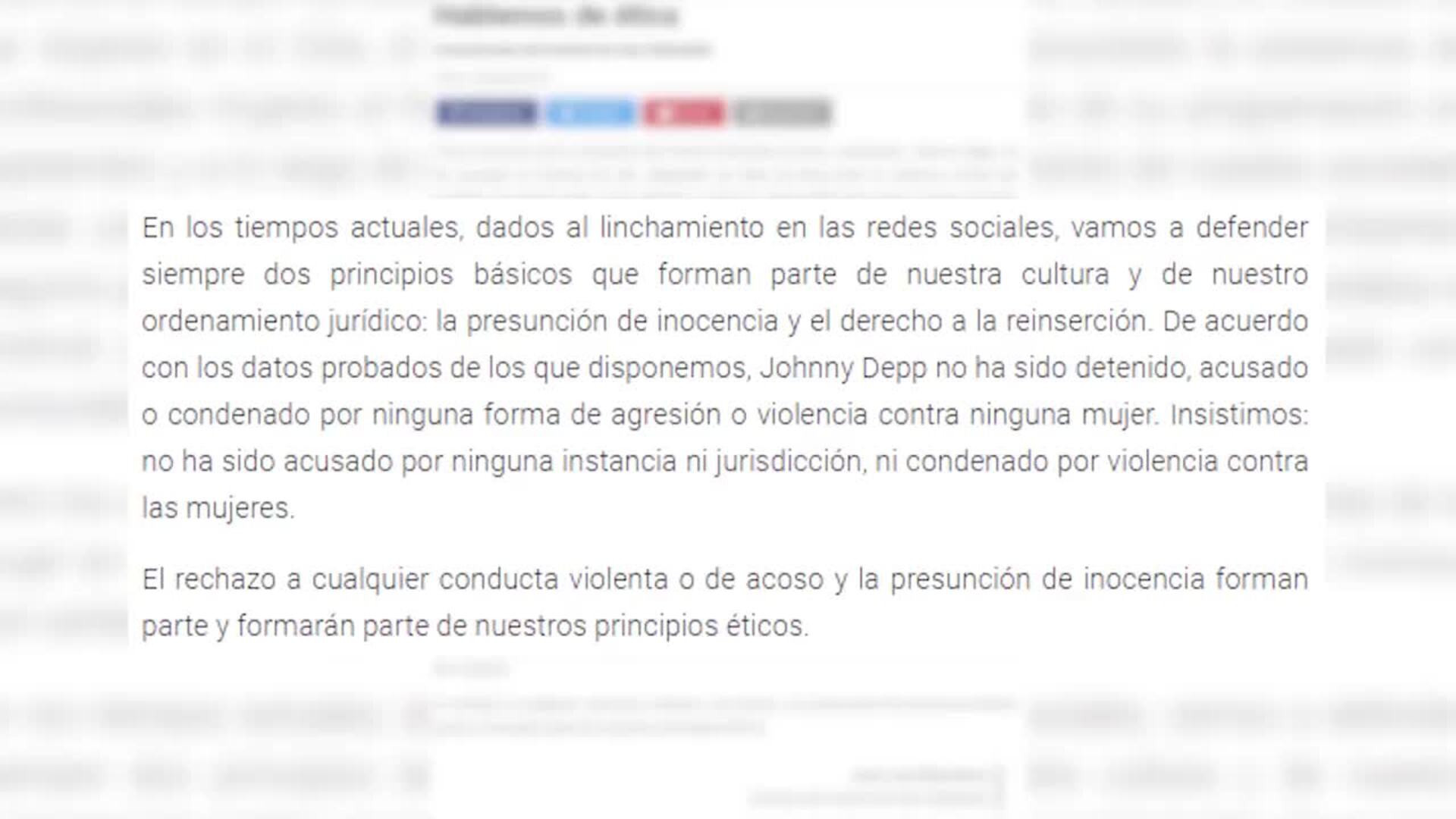 Zinemaldia dice que Johnny Depp &quot;no ha sido condenado&quot; por violencia machista