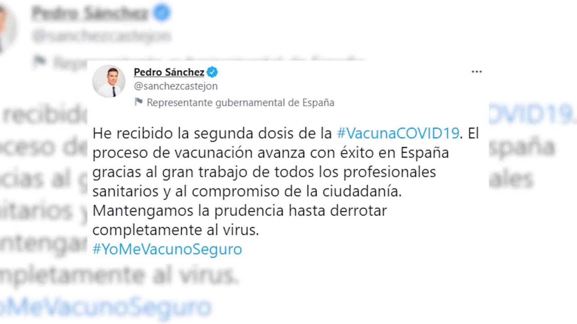 Sánchez recibe la segunda dosis de la vacuna contra la Covid