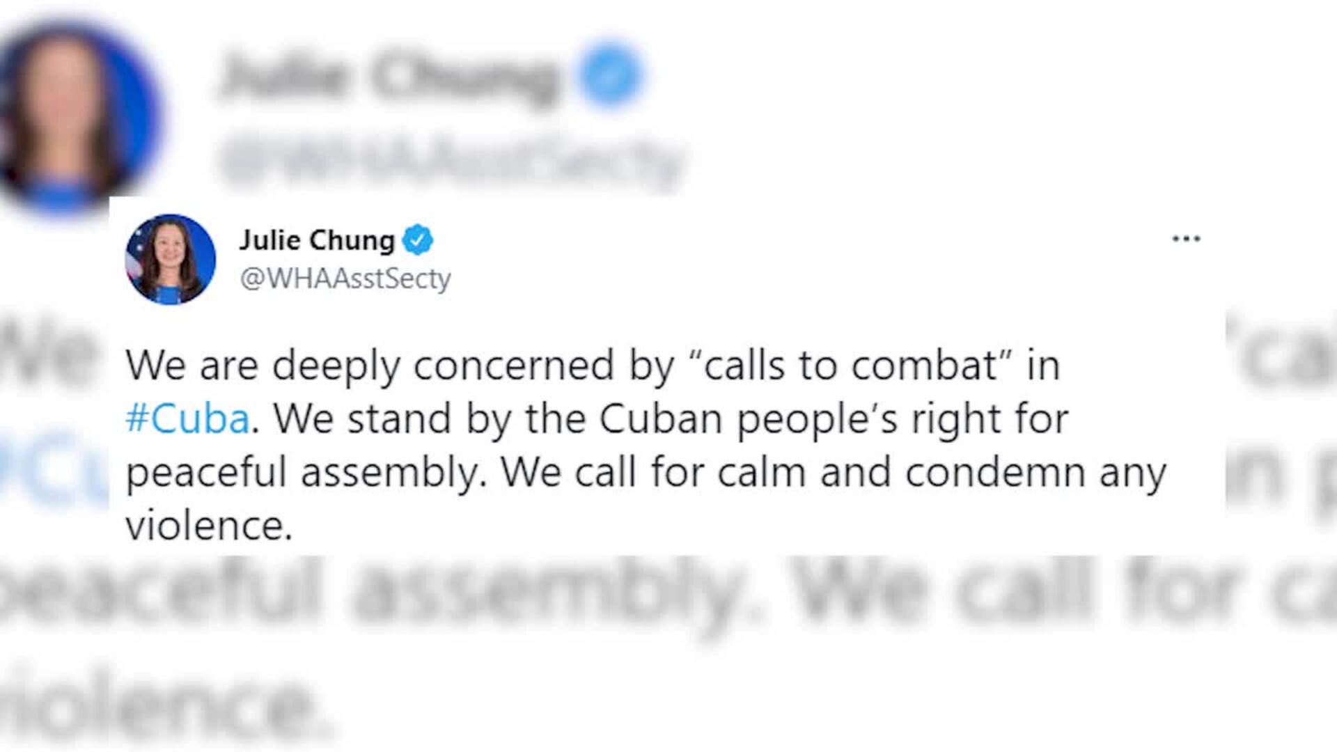 EEUU apoya &quot;el derecho a la reunión pacífica&quot; en Cuba ante las protestas