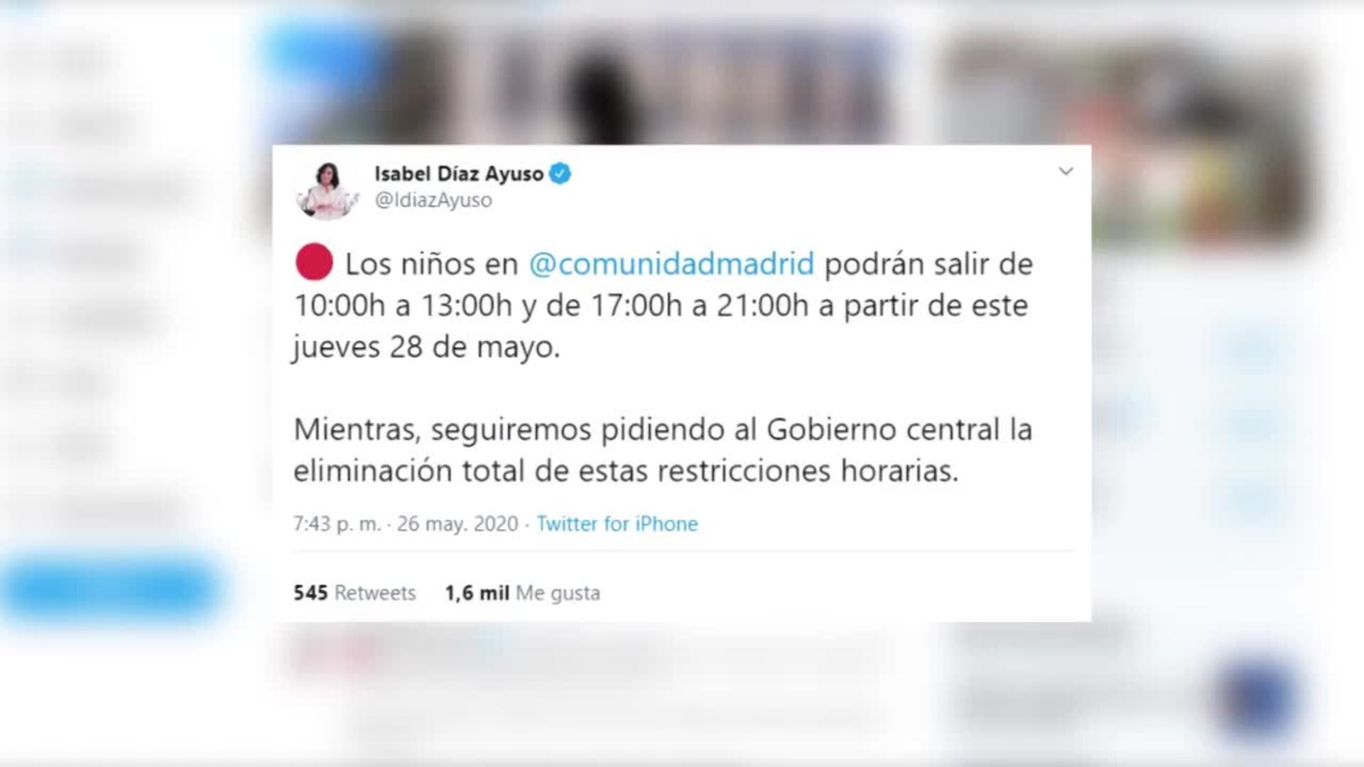 Niños podrán salir en Madrid entre las 10 y las 13 horas y las 17 y las 21 horas