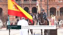 Los caballos de la Policía de Sevilla reciben la bendición de San Antón en la Plaza de España