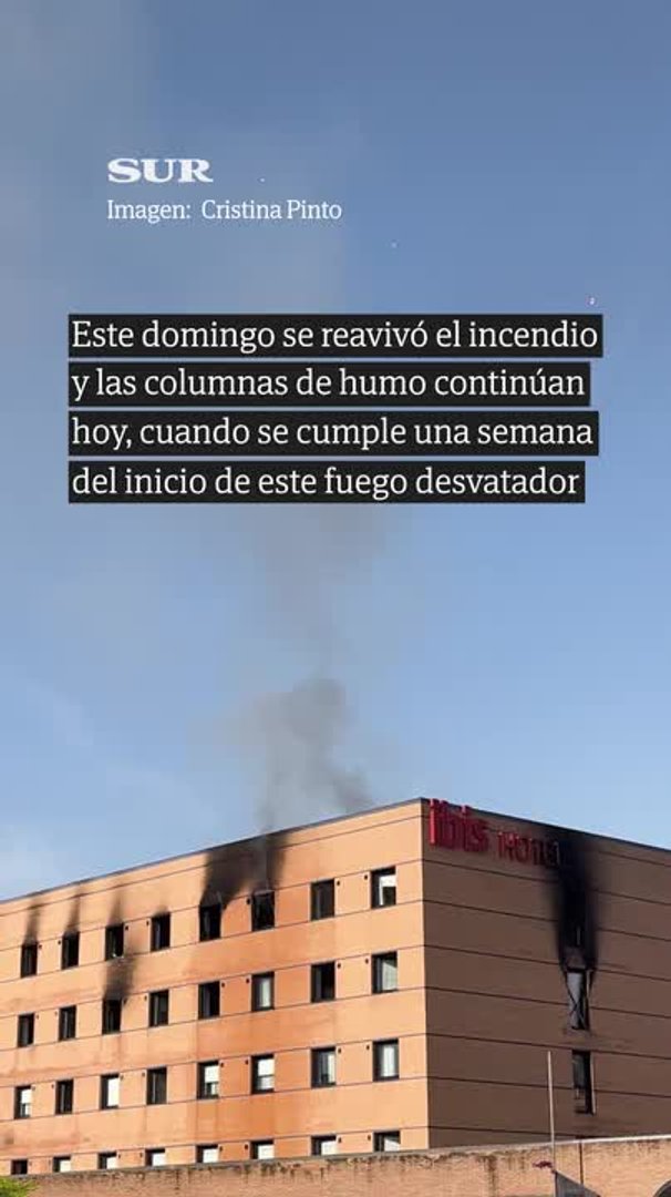 Smoke reappears from the Ibis hotel one week after the fire started