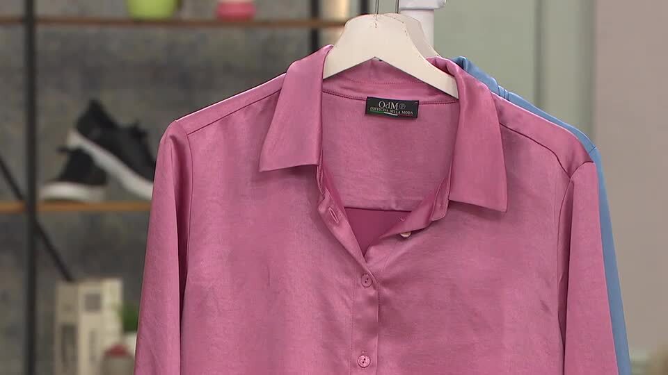 Officina della Moda Camicia corta in raso con pieghe - QVC.it