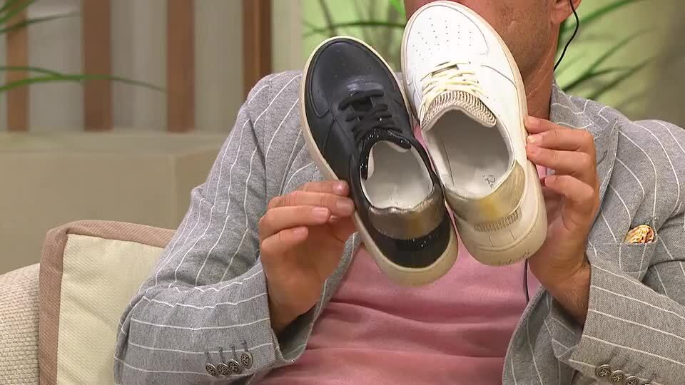 Galieti Sneaker stringate in pelle con inserto laminato e strass