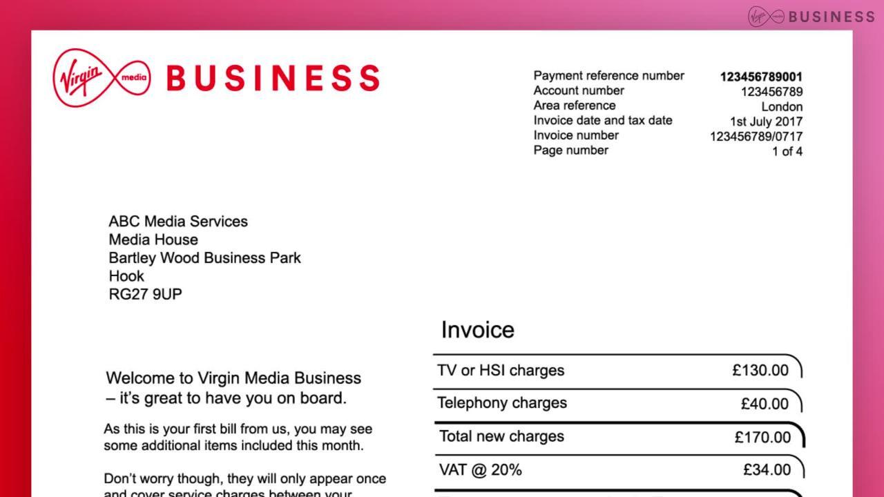 Vacío falta Consejo Understanding your first bill | Virgin Media Business