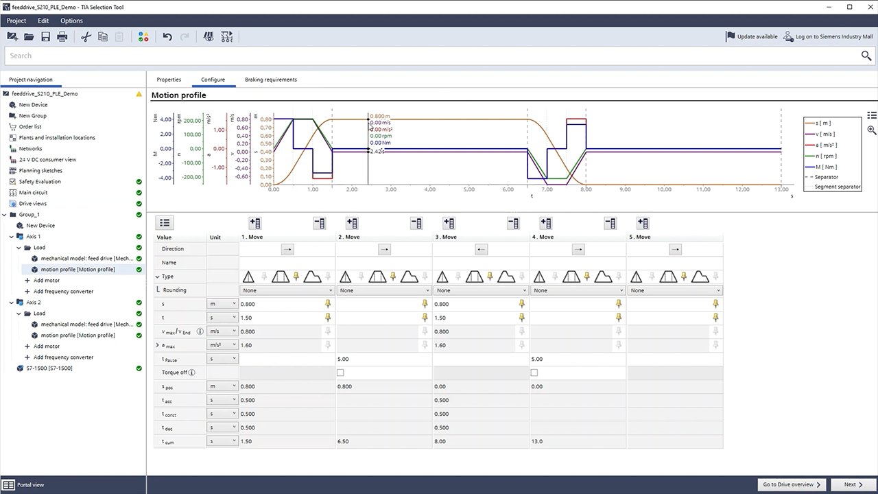TIA Selection Tool Drive Dimensioning
