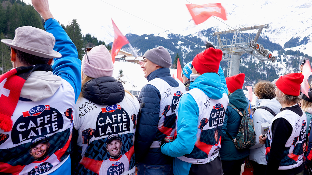 Alexis Monney en piste à Wengen, son Fan’s Club en fête