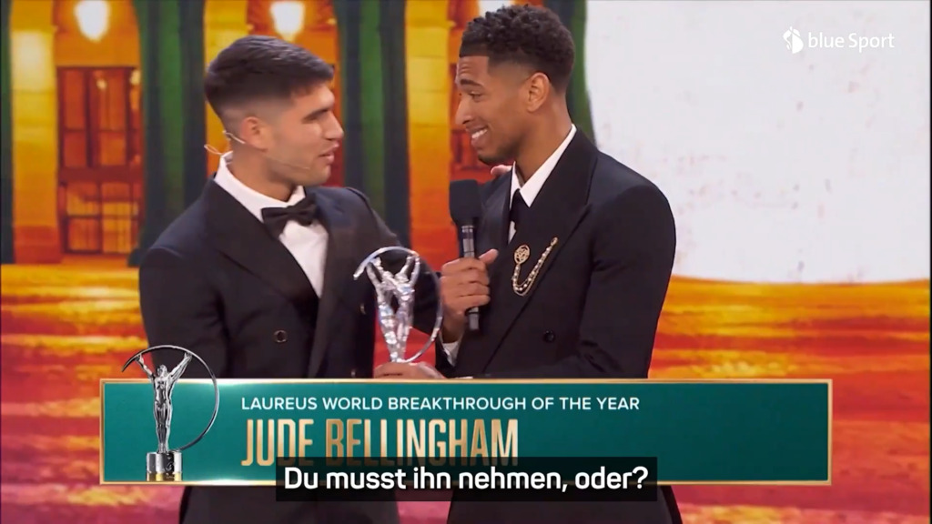 Alcaraz vergisst, Bellingham die Laureus-Trophäe zu überreichen