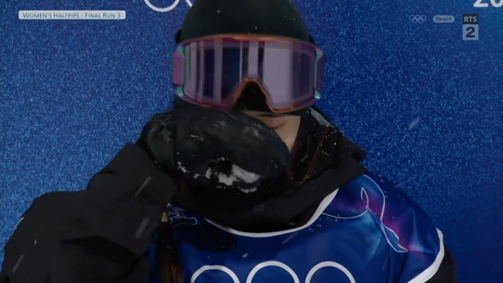 L’émotion de Gaon Choi après son 3e run exceptionnel, qui lui a offert l’or olympique