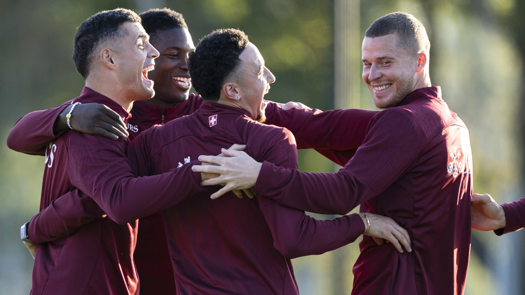 Gut gelaunte Nati-Spieler vor dem Slowenien-Spiel