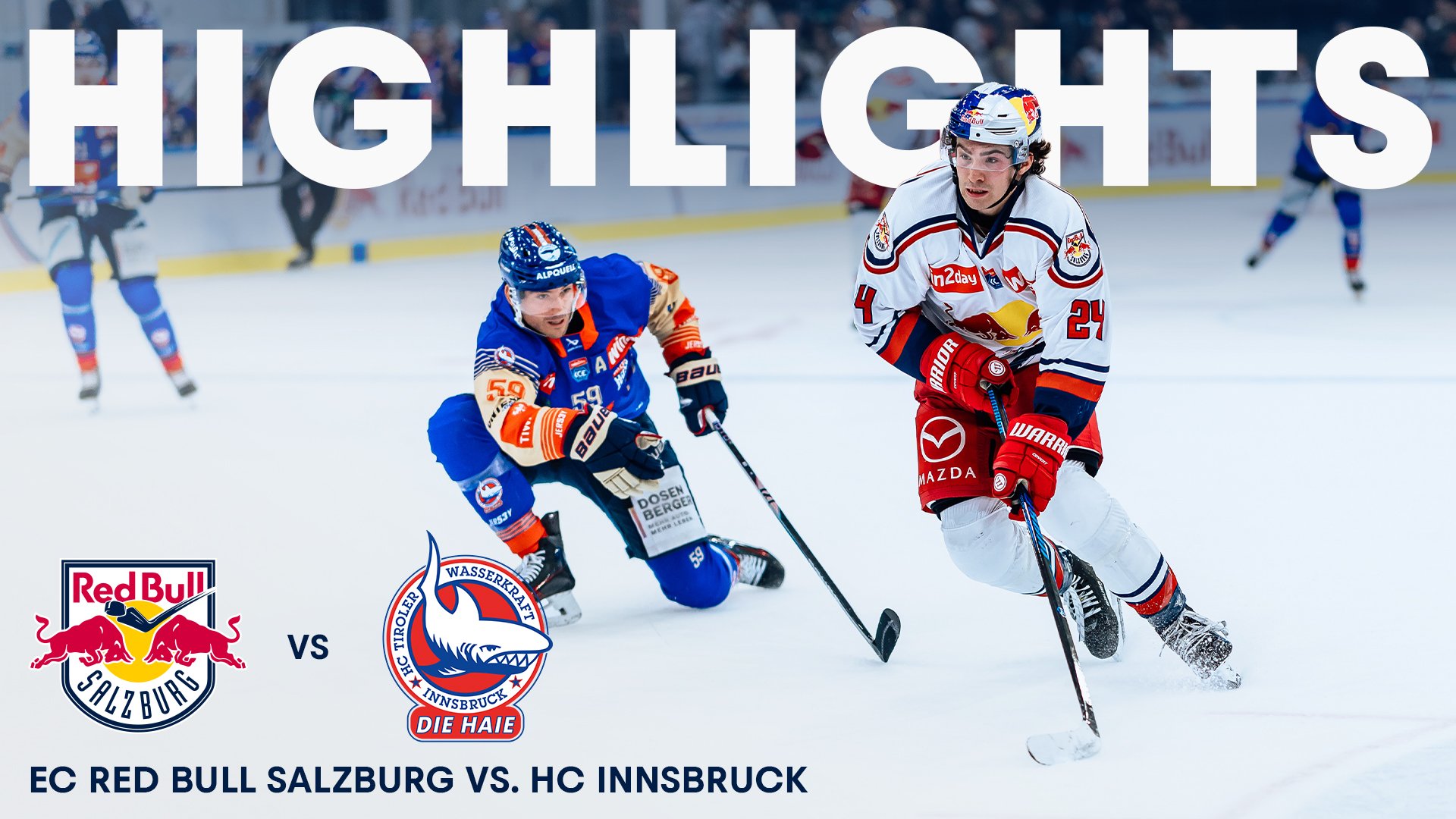 Eishockey-Highlights EC Red Bull Salzburg vs. HC Innsbruck mit Spielern auf dem Eis