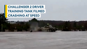 Challenger 2 Driver Training Tank crashes into barrier at speed