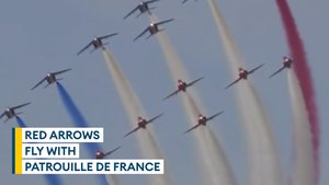 Red Arrows join the Patrouille de France at Le Touquet airshow