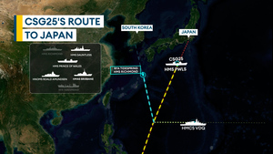 Where in the world are the ships and aircraft of Carrier Strike Group 25?