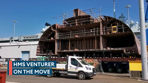 Construction of HMS Venturer in full motion