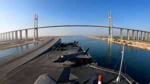 HMS Queen Elizabeth Sails Through Suez Canal