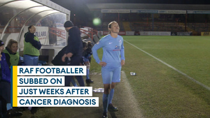 Watch: Emotional moment RAF footballer is subbed on weeks after cancer diagnosis