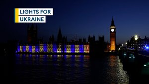 MOD HQ lit up blue and yellow for Ukraine's Independence Day