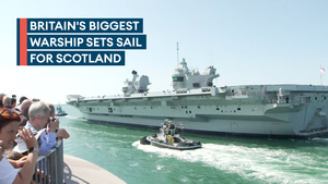 HMS Prince of Wales waved off as she departs Portsmouth for Scotland