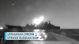 Footage purports to show Ukrainian drone boat attack on Russian warship