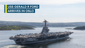 US Navy's newest aircraft carrier USS Gerald R Ford visits Norway