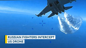 Watch the moment before Russian fighter jet crashes into US drone above the Black Sea