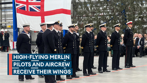 Royal Navy Merlin pilots and aircrew receive wings in Yeovilton parade