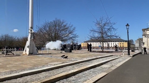 Gun Salute At HM Naval Base Devonport Marks Prince Philip's Passing