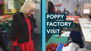 Camilla prepares Remembrance symbols at Poppy Factory