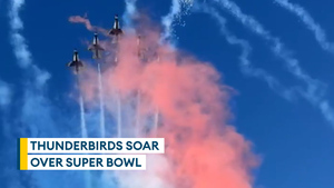 USAF Thunderbirds perform Super Bowl flypast over Las Vegas' Allegiant Stadium