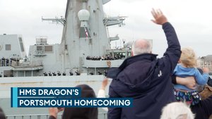 HMS Dragon returns to Portsmouth after 214-day deployment