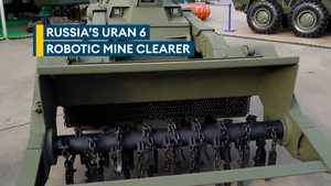 Russia's remote control vehicle clearing mines in Ukraine