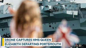 Crowds gather to wave off HMS Queen Elizabeth as it sails for sea trials