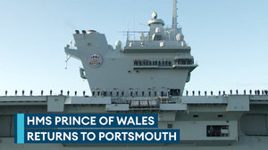 Britain's biggest warship HMS Prince of Wales returns to Portsmouth