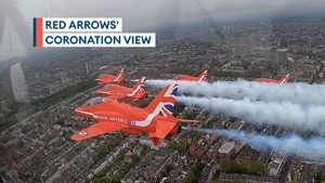 Incredible cockpit footage of the Red Arrows' coronation flypast