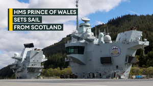 Britain's flagship HMS Prince of Wales sails from Glenmallen