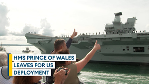 HMS Prince of Wales leaves Portsmouth for three months of trials