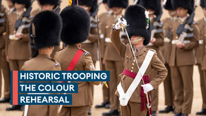 Soldiers rehearse for Trooping the Colour