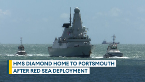 HMS Diamond sails into Portsmouth after mission protecting shipping lanes