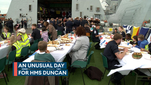 HMS Duncan hosts street party on its flight deck 